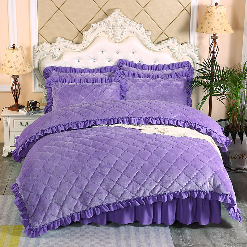 纯色夹棉加厚牛奶法莱绒被套冬天保暖加棉双面加绒珊瑚绒双人被罩