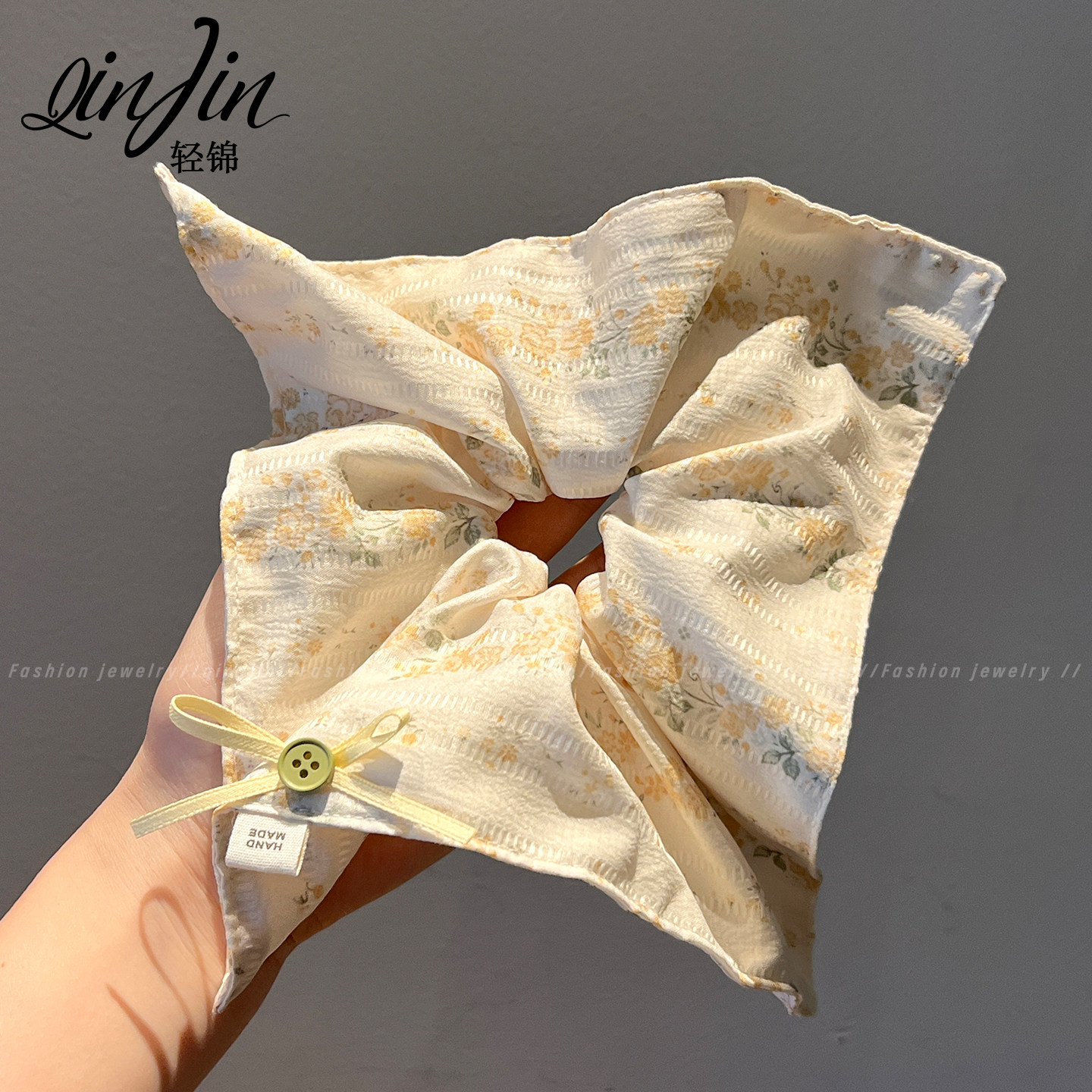 日韩甜美碎花蝴蝶结大肠发圈女气质方巾头绳扎低马尾头花发饰发绳