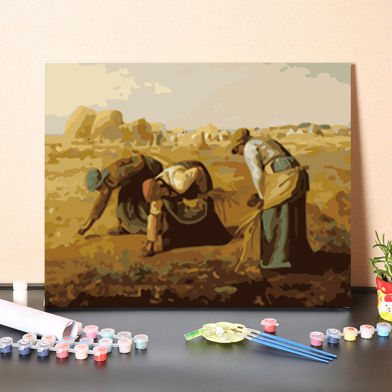 数字油画diy填充世界名画米勒拾穗者手工填色风景装饰画油彩画画