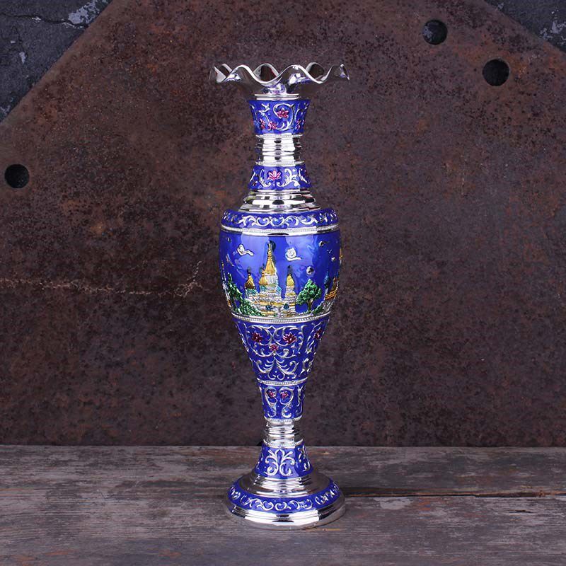 欧式金属耐摔花器装饰桌面插花瓶彩绘工艺品摆件创意城堡道具摆设