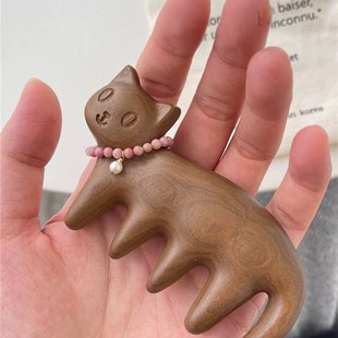 Chris 天然檀木猫咪小动物按摩梳养生梳子头部刮痧按摩脉络疏通