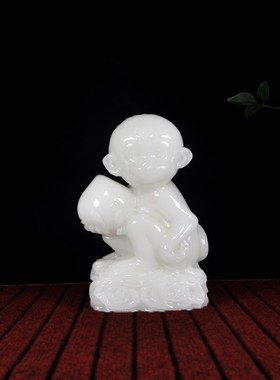 天然阿富汗白玉猴子摆件玉石十二生肖猴贺寿猴灵猴献瑞客厅装饰品