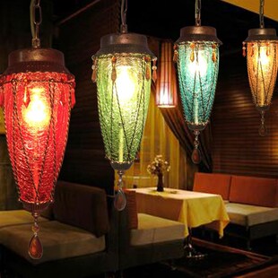 东南亚彩色水晶吊灯 漫咖啡走廊过道吧台灯 地中海波西米亚吊灯