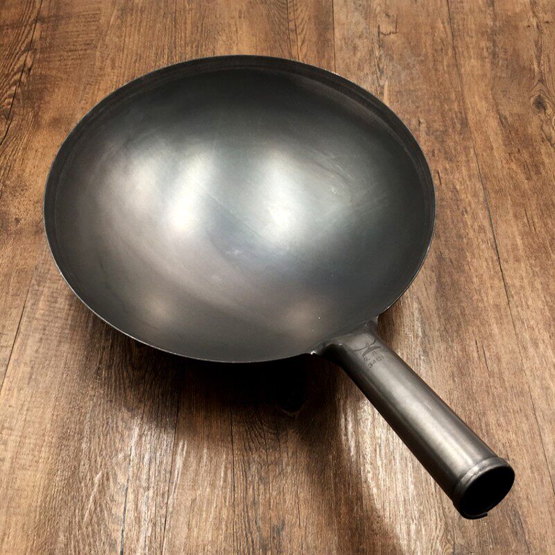 友升记 厚底薄边熟铁无涂层 铁柄单柄纯铁锅 圆底传统中华炒锅