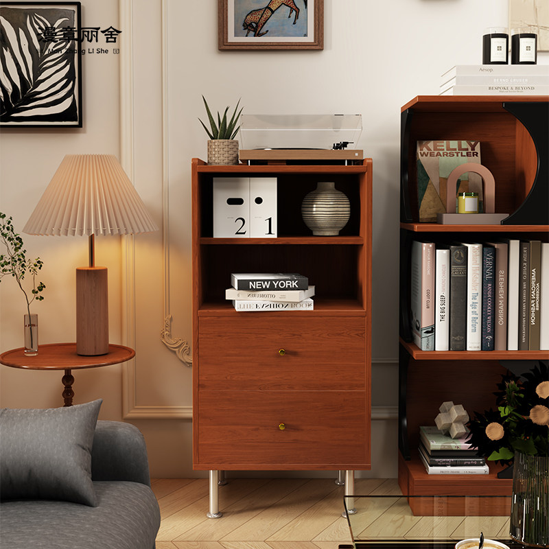 中古风小边柜家用客厅沙发边柜电视边柜立柜置物柜展示柜斗柜