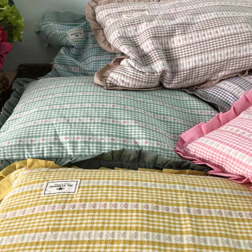 出韩好看的蕾丝水洗棉提花荞麦壳枕头可拆洗