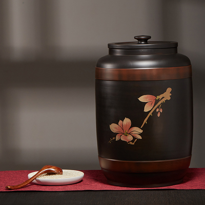 建水紫陶米缸陶瓷米缸带盖家用大号米桶密封防潮防虫20斤50斤米仓