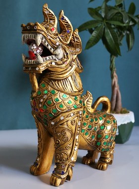 泰国进口实木玄关摆件麒麟家居办公室工艺品东南亚装饰品门厅桌面