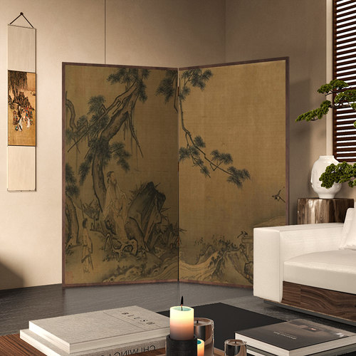 中式复古人物屏风隔断入户玄关办公室茶室背景墙折叠客厅卧室折屏