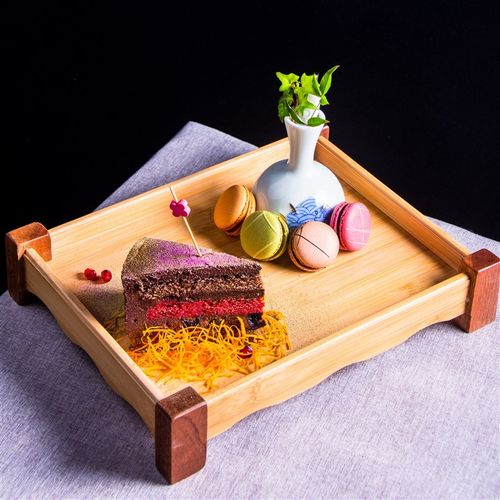 高档沙比利木质高脚竹茶盘正长方形复古喝茶点小吃餐具托创意摆件