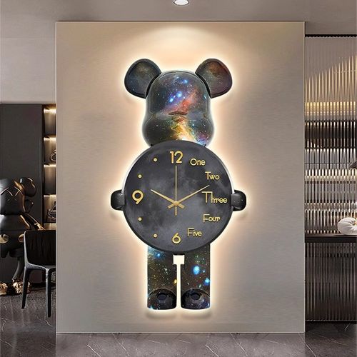 带灯暴力熊挂画玄关灯画餐厅装饰画LED钟表挂钟客厅2024新款壁灯
