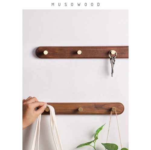 实木黄铜玄关挂衣钩 黑胡桃木挂衣架墙上进门免打孔门后衣帽排钩