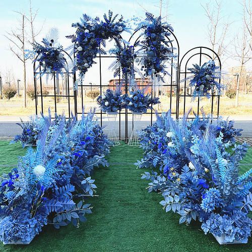 新款雾霾蓝色婚礼舞台装饰花艺仿真花婚庆路引花店面橱窗摄影假花
