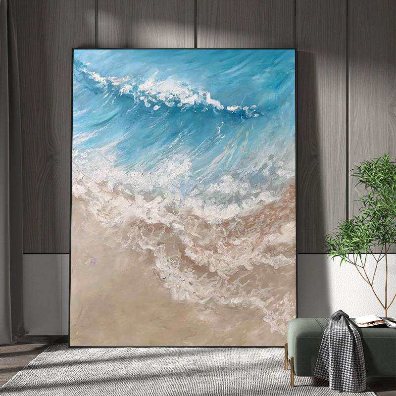 手绘油画客厅《海之言》玄关抽象装饰画纯手工餐厅挂画简约现代画