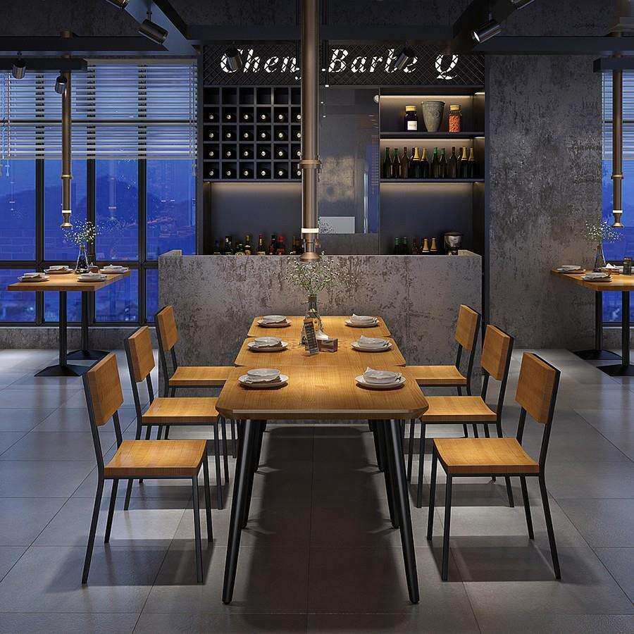 复古实木铁艺餐桌正方形小餐桌饭桌小方桌餐厅咖啡奶茶店桌椅1073