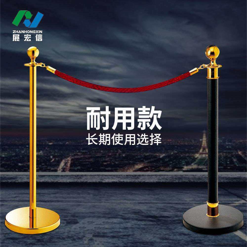 酒店VIP迎宾栏杆座 耐用博物馆画展麻花挂绳镀钛金色不锈钢迎宾柱