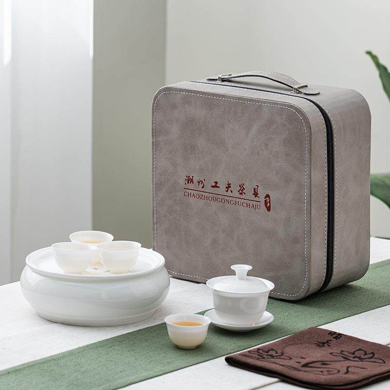 兴泥匠 薄胎骨瓷茶具 户外旅行 便携冲茶器 潮汕工夫茶具 6寸茶盘