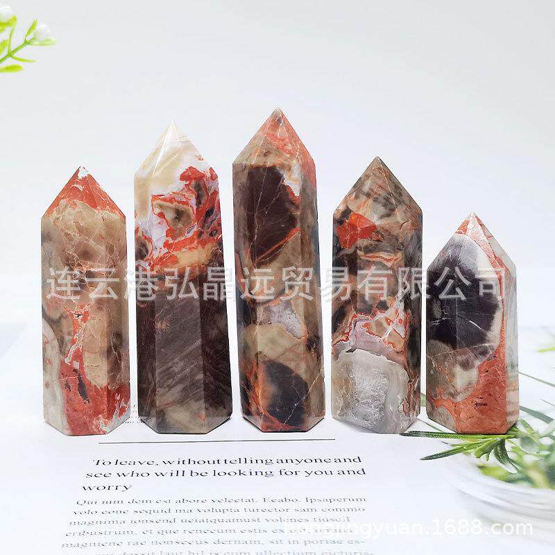 弘晶远水晶 厂家水晶柱金线玛瑙柱水晶单尖柱六棱柱原石打磨