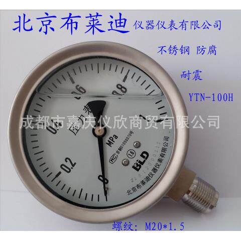 北京布莱迪压力表YTN100H/YTHN100 全不锈钢耐震 螺纹M20*1.5径向
