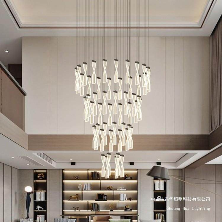 楼梯吊灯亚克力公寓复式楼别墅loft北欧艺术大气中空天井护眼灯具