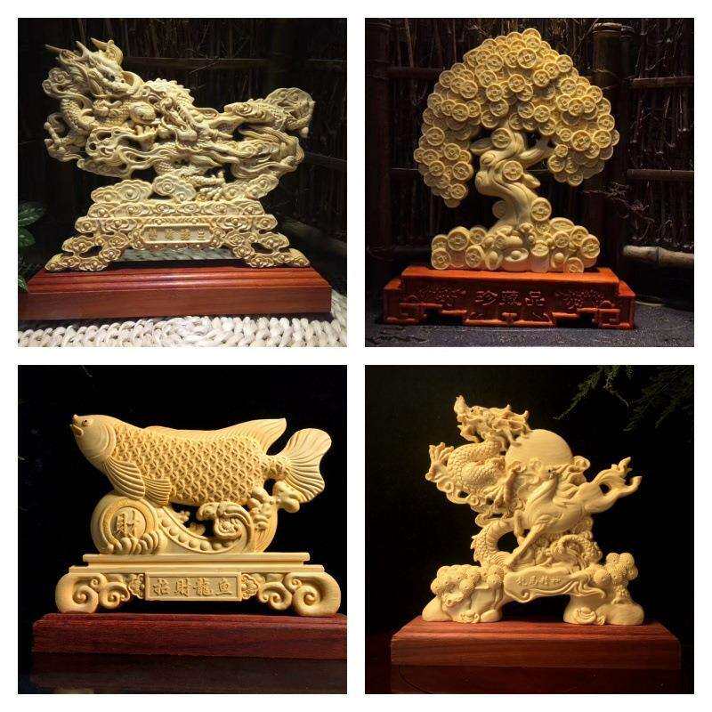 黄杨木雕刻动物八骏雄风手工艺品木制家居摆件装饰品