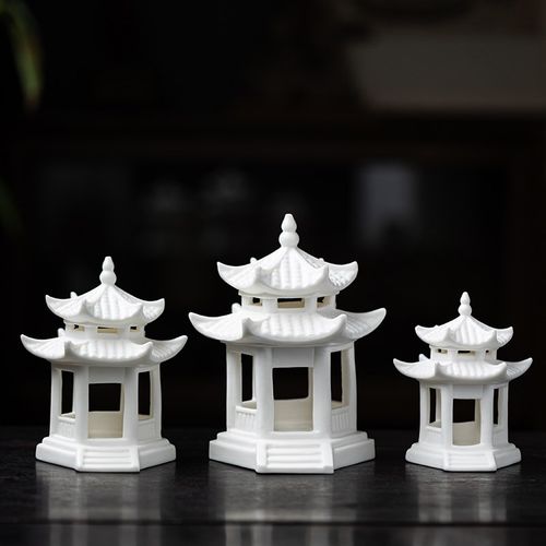 六角凉亭茶宠摆件精品高档陶瓷家居摆件茶玩茶桌茶台装饰茶具配件