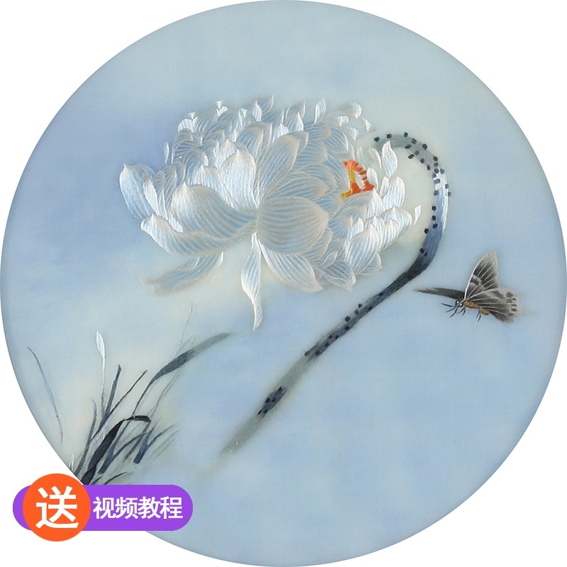 苏绣刺绣手工diy套件自绣材料包初学古风入门针迹荷花蜻蜓艺术品
