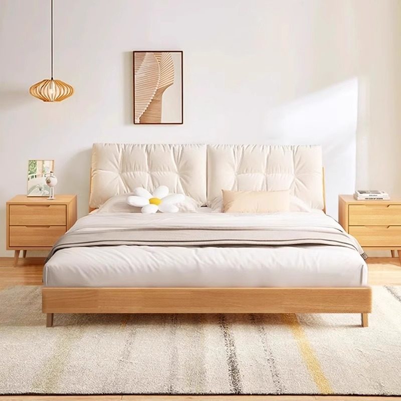 馨佰利实木床2024新款原木色橡木双人床主卧室出租房用1米2单人床