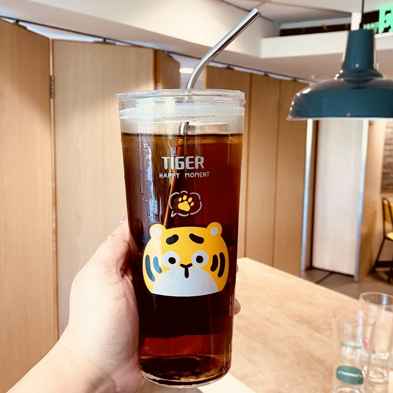 玻璃吸管杯大容量耐高温办公室刻度水杯女带盖咖啡杯子750ml茶杯