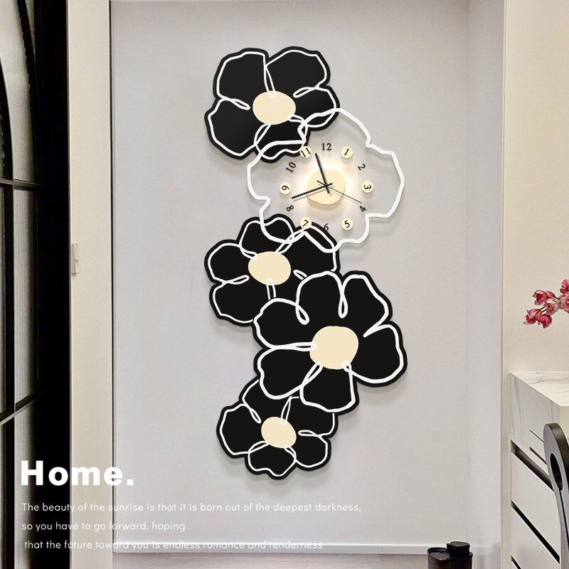 奶油风客厅装饰画钟表入户玄关电视背景墙壁画发光卧室床头壁灯画