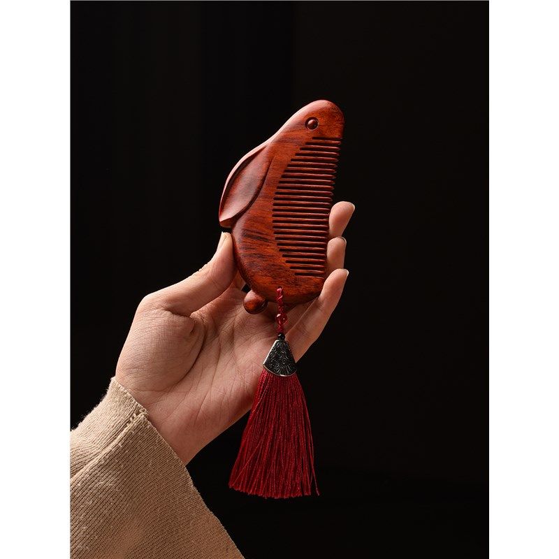 紫檀木梳檀香木头梳子细齿木料静电天然男女专用长发防