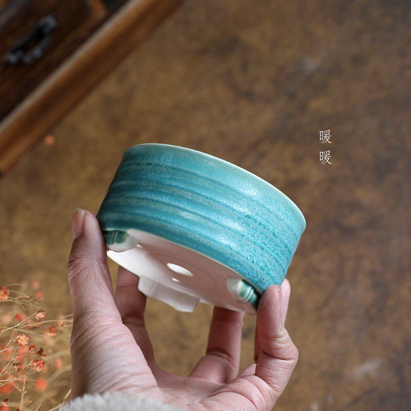 竹筒小圆盆暖暖精选微型釉盆陶瓷文堂菖蒲盆精品微盆景绿植盆