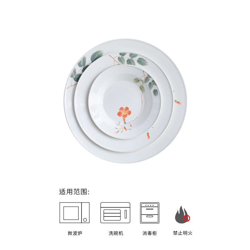 盘子家用菜盘釉下彩餐具凌霄花碗家用2024新款意面盘陶瓷餐具