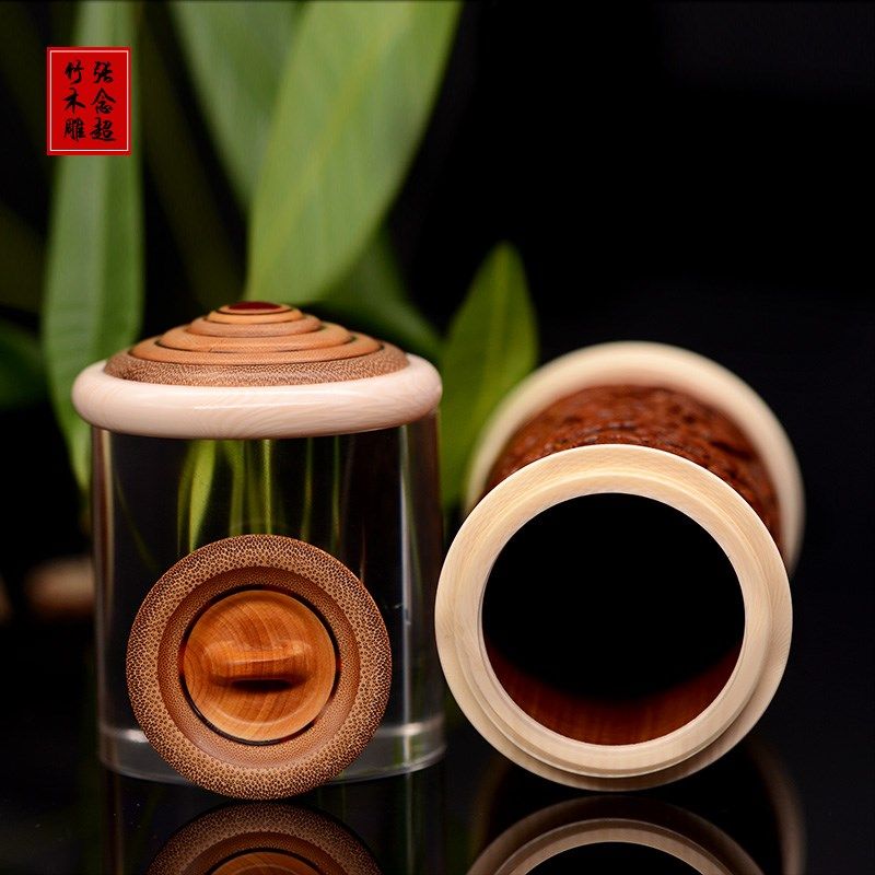 拆房老竹雕茶叶筒本制茶叶罐渔樵耕读茶筒竹工密封罐存茶罐