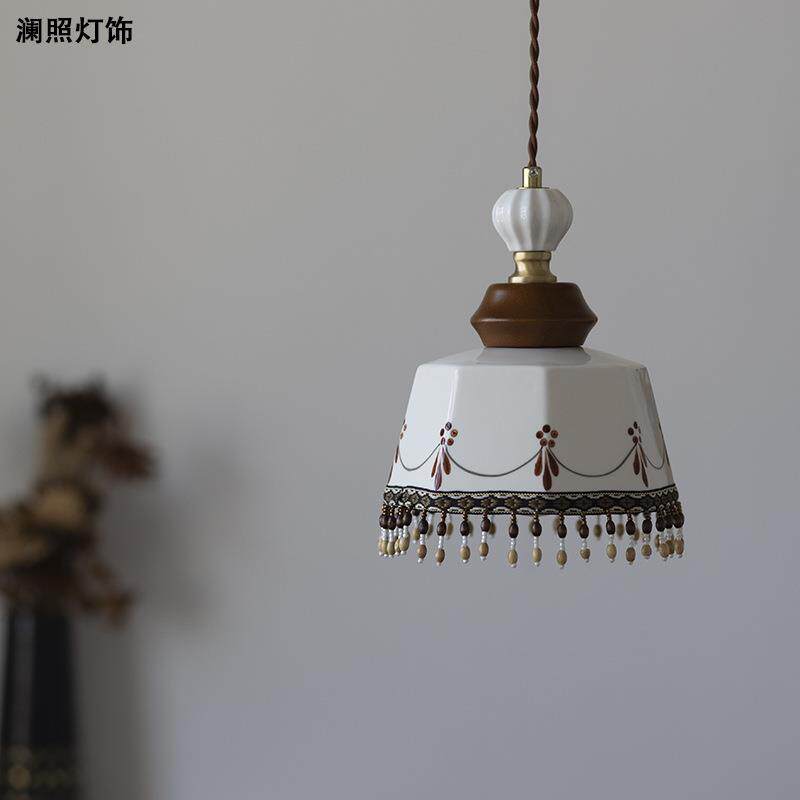手绘陶瓷吊灯中古风复古法式卧室床头玄关吧台过道餐厅创意流苏灯