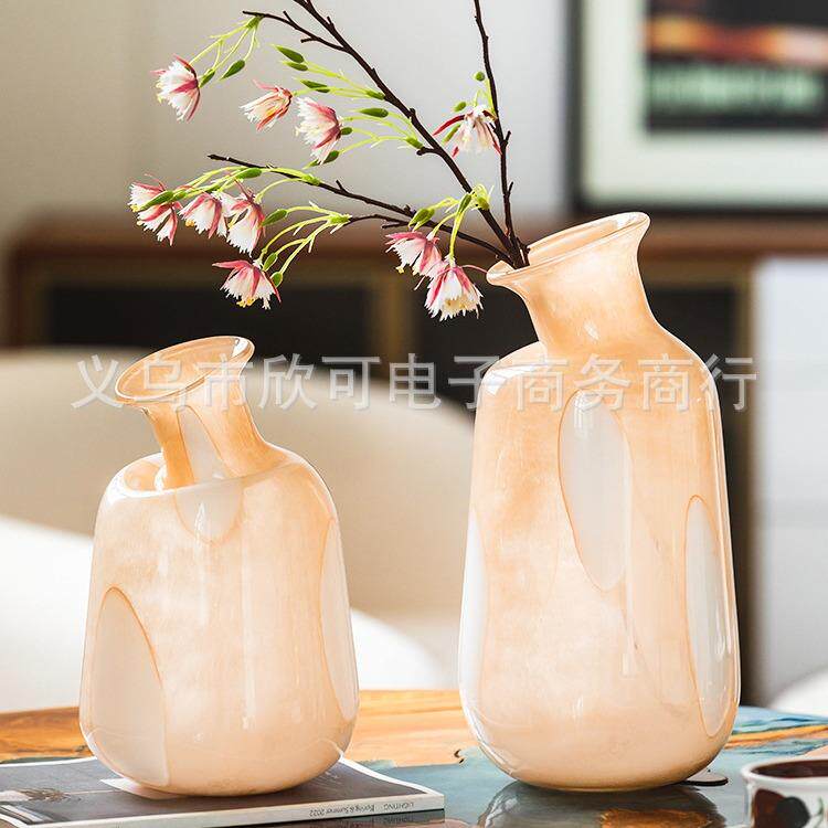 现代简约玻璃花瓶中古风轻奢家居客厅样板房装饰品摆件干花插花瓶