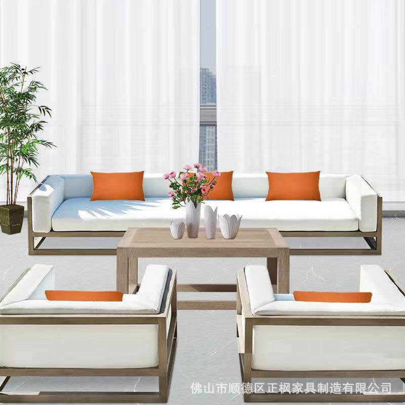 户外沙发简约室外仿木铝合金软体单人双人沙发组合 花园休闲沙发