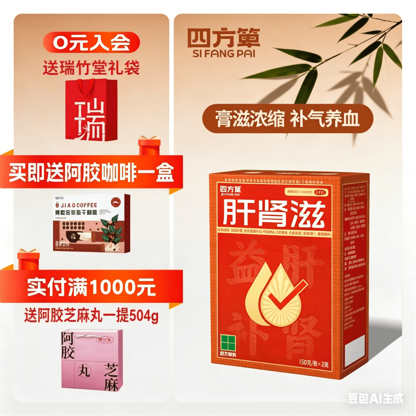 四方箄肝肾滋口服液膏滋阴补肾益肝明目肾阴气血不足心烦失眠乏力