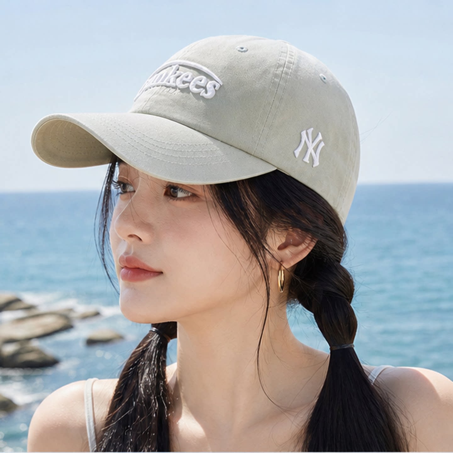 MLB帽子男女款棒球帽软顶麻军绿鸭舌帽运动帽KARINA同款3ACPV076N图片