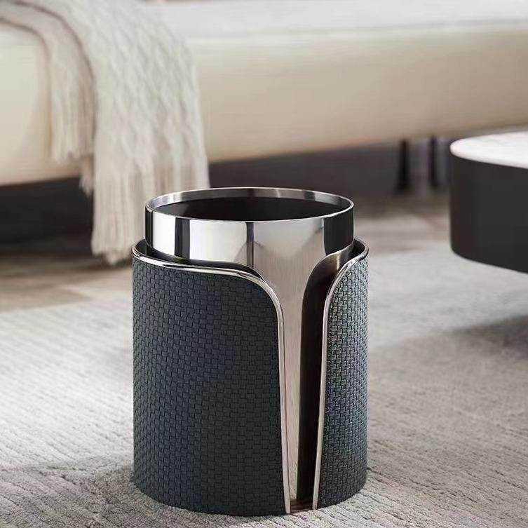 高档轻奢皮革垃圾桶家用客厅厨房大容量无盖垃圾桶办公室废纸篓