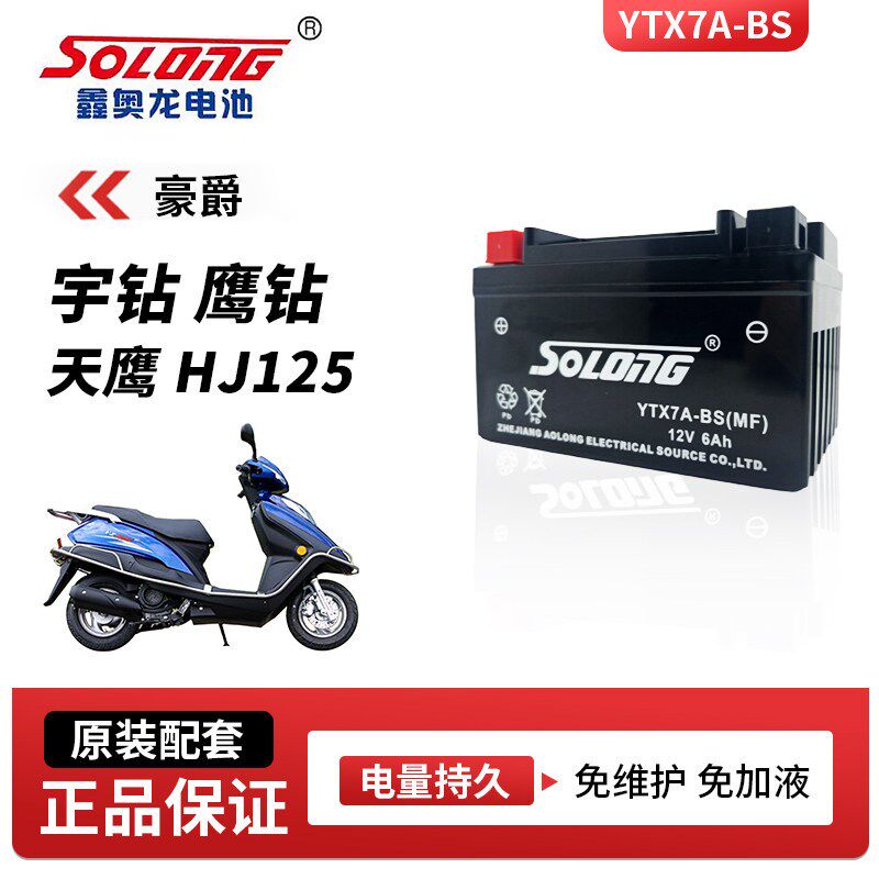 正品鑫奥龙免维护电瓶适用豪爵宇钻 鹰钻 天鹰HJ125摩托车电池BS