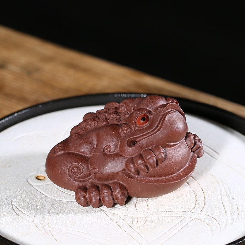金蟾 紫砂茶宠 精品可养名家纯手工功夫茶具三足蛤蟆紫砂金蟾茶宠