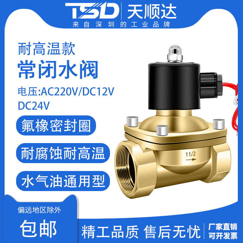 氟胶耐腐蚀高温款电磁阀220v常闭节能控制阀12v水阀开关24v电磁阀