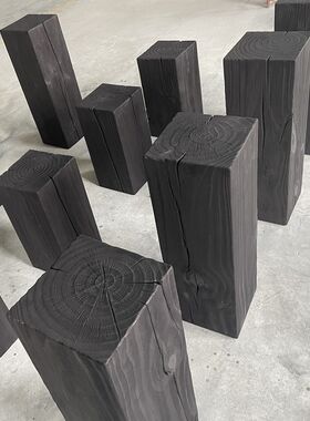 碳化黑色原木墩子侘寂风民宿摆件欧式树桩创意实木家用矮凳边角几