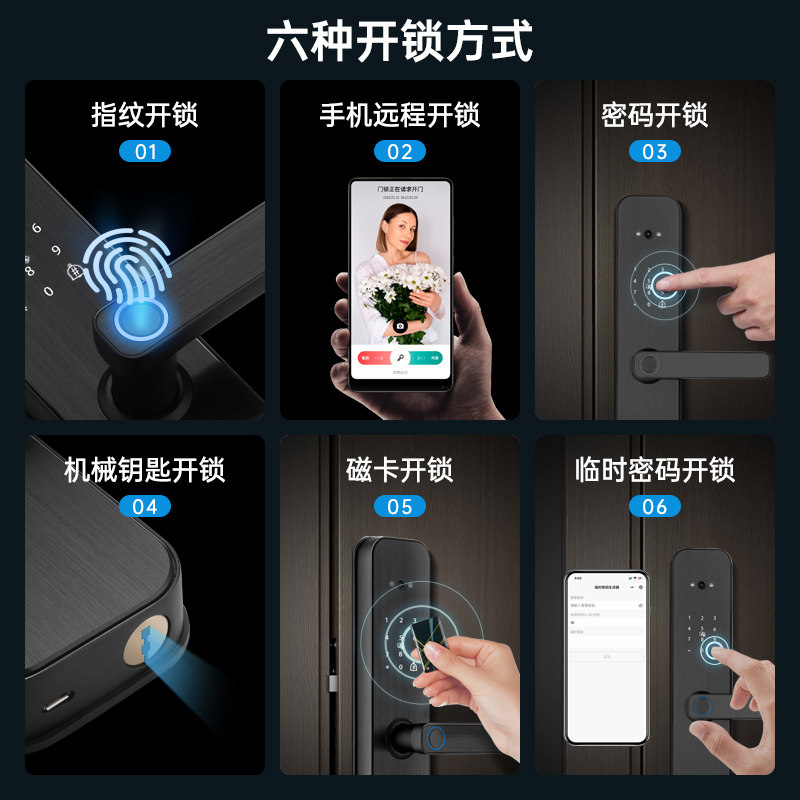 猫纹锁木门带指眼监控密码锁电子涂鸦智能房锁门间卧室家用室内门