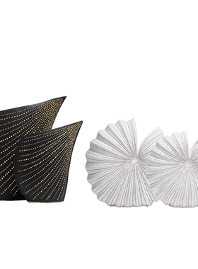 现代轻奢样板间客厅玄关黑白陶瓷金银点高档花瓶创意摆Y件组合装