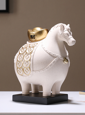 马上有钱领导办公室老板桌面家居客厅装饰品书柜开X业礼物马摆件