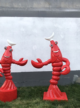 树脂彩绘大型户外门口迎宾u景观雕塑专业制作卡通迎宾虾景观雕塑