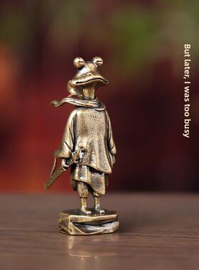 覆古侠客青蛙小摆件办公桌面手把件纯黄铜工艺礼品茶宠家居装饰品