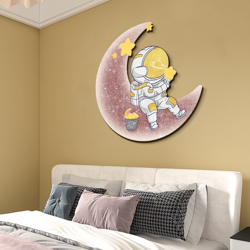 宇航员儿童房装饰画男孩led灯画卧室墙头背挂画床景氛围感发光画